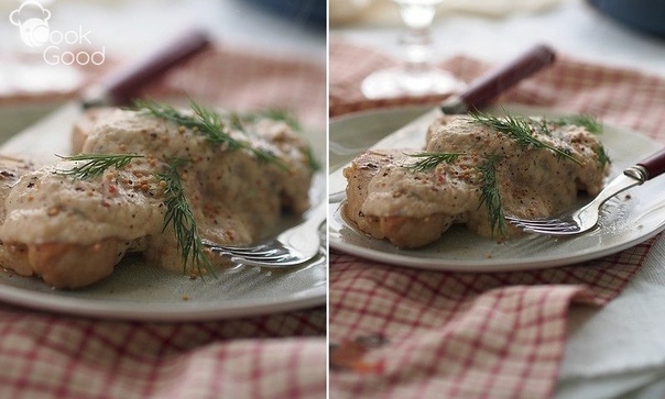 Свинина под соусом из яблок и горчицы 