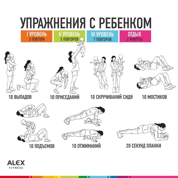 Рождение ребенка - вовсе не повод прекращать тренировки, тем более если тебе нужно привести себя в форму. Держи отличный комплекс упражнений для круговой тренировки вместе с ребенком! Для него это будет веселым приключением, развивающим координацию и моторику, а для тебя - серьезной физической нагрузкой!